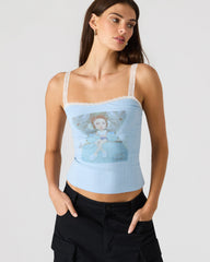 LOVE GOLDIE Surf Blue Lace Trim Sleeveless Graphic Women's Tank Top