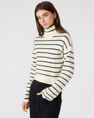 NARSHA Black/White Women's Turtleneck Stripe Sweater