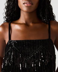 BLAKELYN Sequin Black Fringe Embellished Women's Top