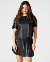 EZRA Black Women's Short Sleeve Faux Leather Top