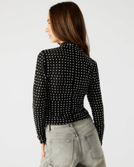 MELVINA Top Black | Women's Long-Sleeved Mesh Fabric Embellished Top