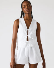 ALIZA White Women's Bow Tie-Front Top