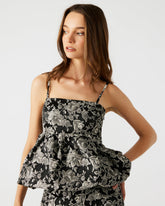 BODI Top Black Multi | Women's Bubble-Hem Taffeta Camisole Top