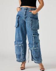 DUO Medium Denim Women's Utility Cargo Pants