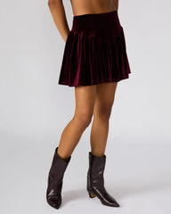 JAYLA Wine Flowy Velvet Women's Mini Skirt