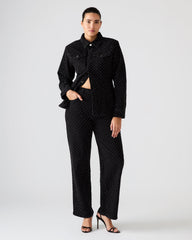 AVALINE Crystal Black Straight-Leg Rhinestone Embellished Denim Women's Jeans