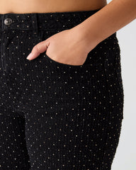AVALINE Crystal Black Straight-Leg Rhinestone Embellished Denim Women's Jeans