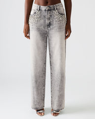 ERAS Fog Rhinestone Embellised Straight-Leg Denim Women's Jeans
