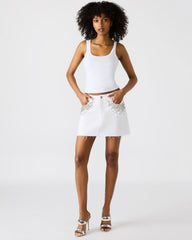 ERAS Denim White Rhinestone Embellished Mini Women's Skirt