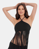 WHAT A STUD BIKINI TOP Black Halter Neckline Fringe Women's Bikini Top