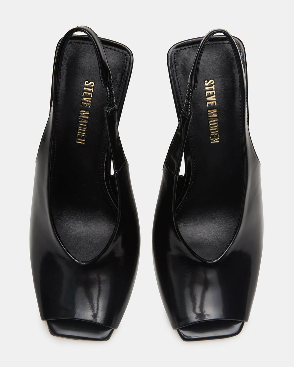 LUCIAN Black Leather Square-Toe Peep-Toe Slingback Women's Heel