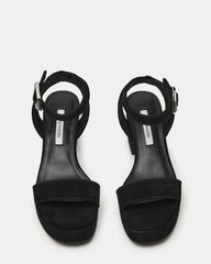 ELIDA Black Suede Ankle Strap Platform Women's Block Heel
