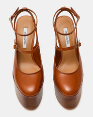 SCOTLYN Stacked Tan Leather Mary-Mary Platform Women's Block Heel