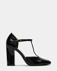 MALCOLM Black Patent T-Strap Block Heel Women's Heel