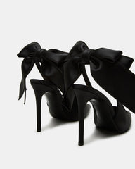 TEACUP Black Satin Women's Pointed-Toe Slingback Heel