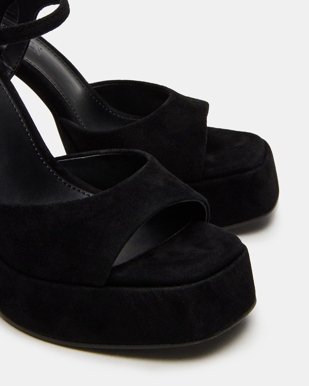 LINADRA Black Suede Women's Platform Square-Toe Strappy Heel