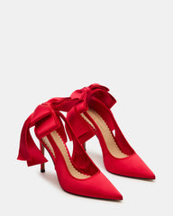 TEACUP Red Satin Women's Pointed-Toe Slingback Heel