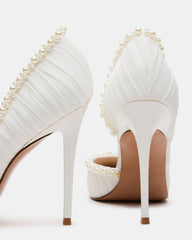 ELEGANT Pearl Ivory Mesh Ruched Pointed-Toe Stiletto Pump Women's Heel