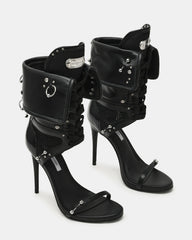 CASELLA Piercing Black Open-Toe Stiletto Lace-Up Women's Heel