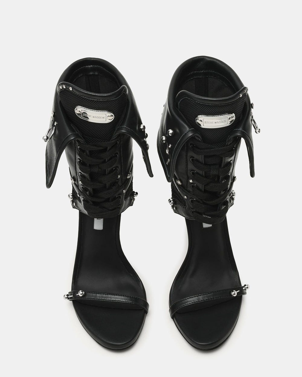 CASELLA Piercing Black Open-Toe Stiletto Lace-Up Women's Heel