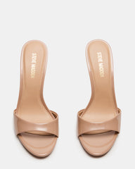 DAVINA Tan Patent Rounded Open-Toe Mule Stiletto Women's Heel