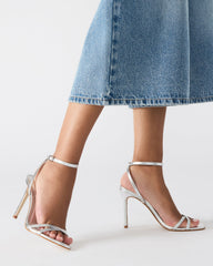 JYPSEY Silver Leather Strappy Stiletto Women's Heel