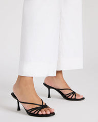 EDNA Black Leather Strappy Mule Women's Heel