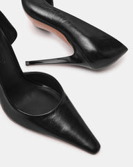 ELEGANT Black Leather Pointed-Toe Stiletto Pump Women's Heel