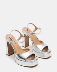 LIANDRA Silver Platform Square-Toe Strappy Women's Heel