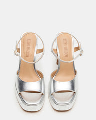 LIANDRA Silver Platform Square-Toe Strappy Women's Heel