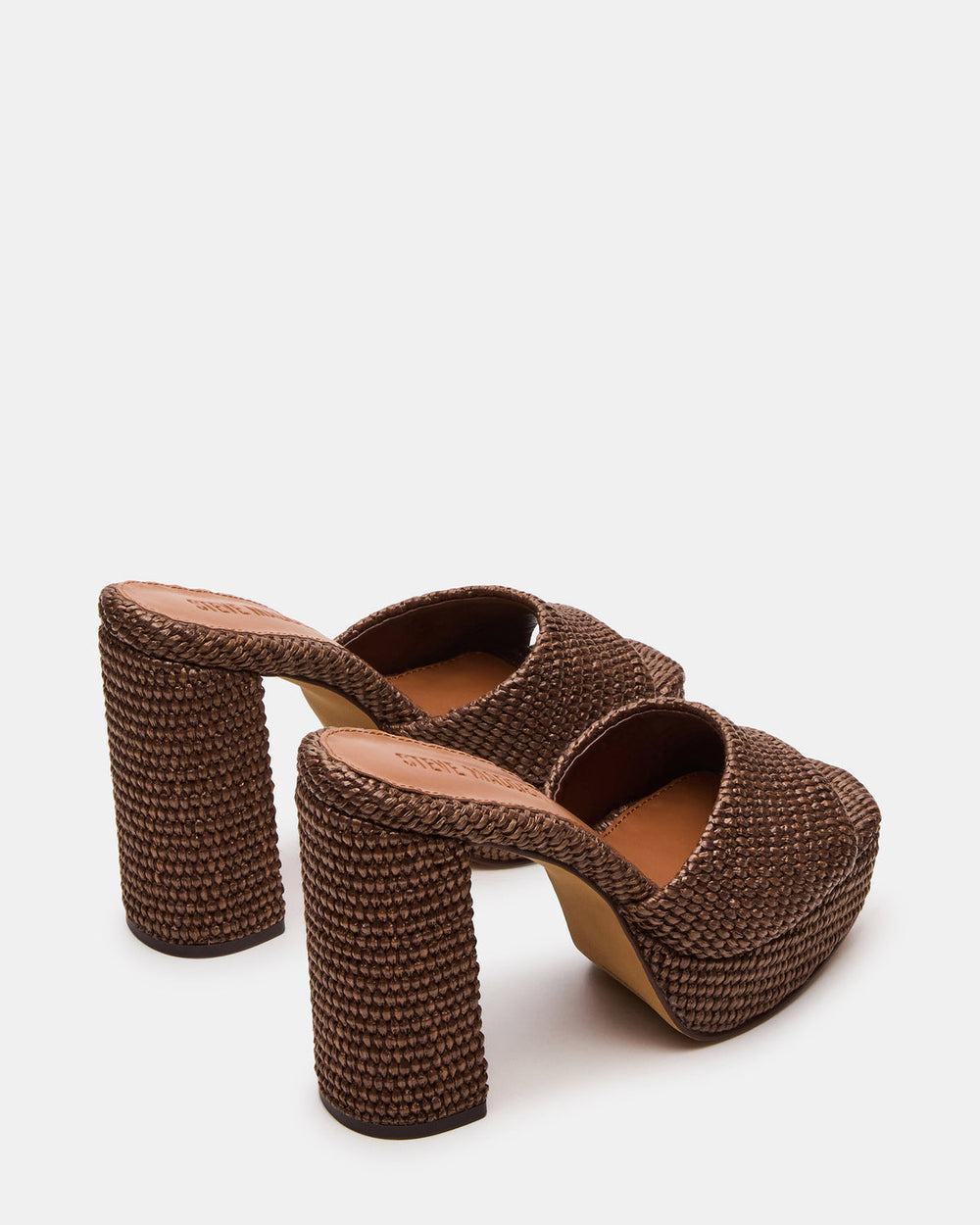 JOEL Brown Raffia Square-Toe Platform Raffia Mule Women's Heel