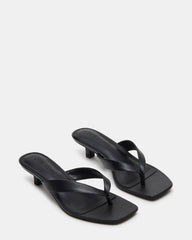 TRACIE Black Leather Thong Strap Women's Kitten Heel