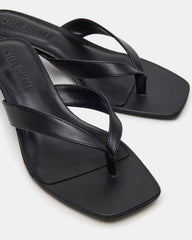 TRACIE Black Leather Thong Strap Women's Kitten Heel