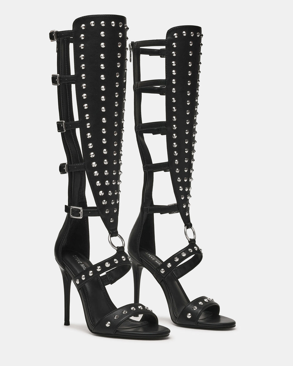 COMPOSURE Black Studs Strappy Stiletto Buckles Women's Heel