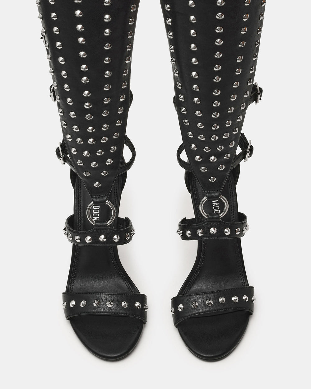 COMPOSURE Black Studs Strappy Stiletto Buckles Women's Heel
