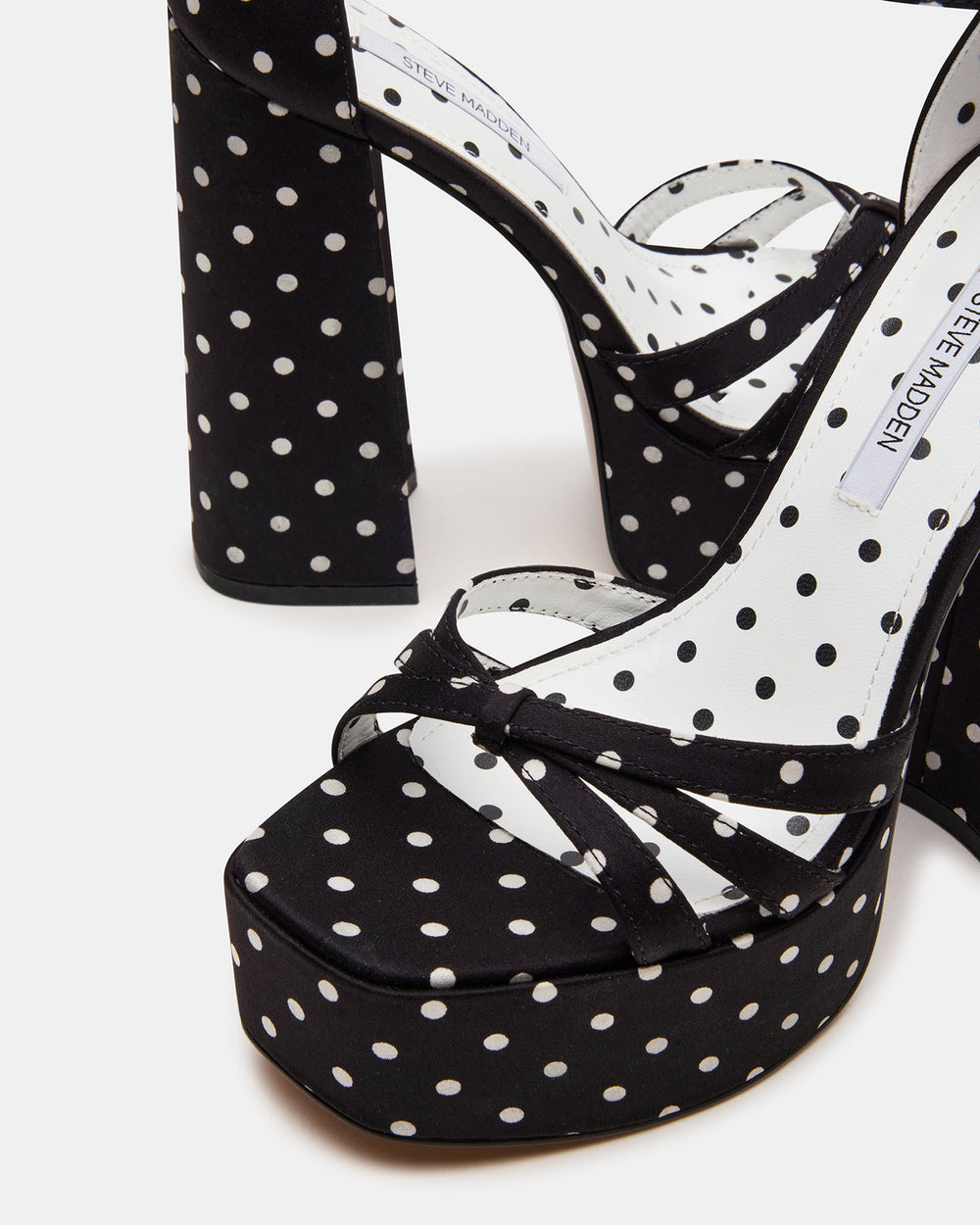 RETRO White/Black Polka Dot Open-Toe Block Heel Platform Women's Heel