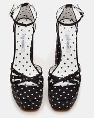RETRO White/Black Polka Dot Open-Toe Block Heel Platform Women's Heel