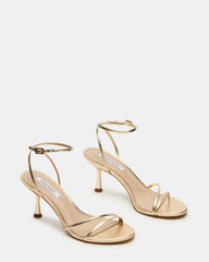 ERAS Gold Leather Stiletto Round-Toe Ankle Strap Women's Heel