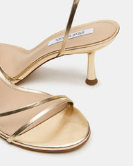 ERAS Gold Leather Stiletto Round-Toe Ankle Strap Women's Heel