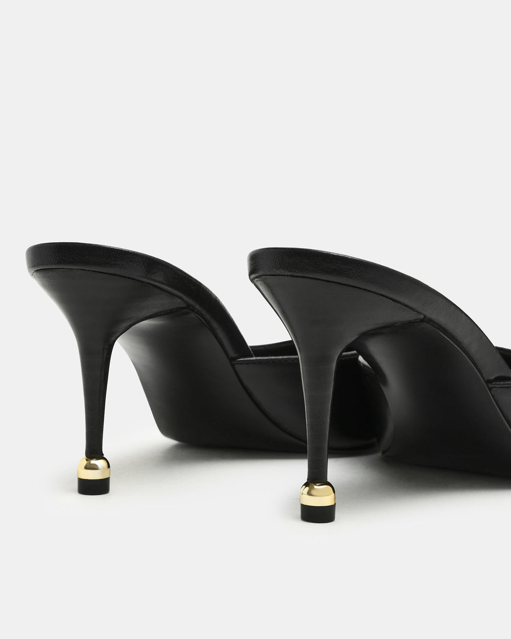 ADELINE Black Leather Mule Pointed-Toe Gold-Detail Women's Heel