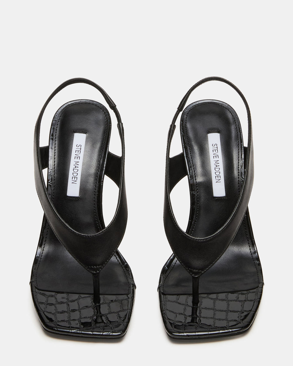 IMPROV Black Leather Square-Toe Thong Slingback Women's Heel