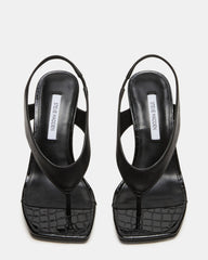 IMPROV Black Leather Square-Toe Thong Slingback Women's Heel