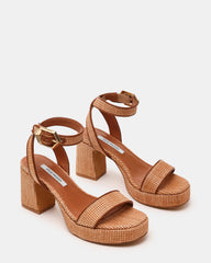 ELIDA Raffia Ankle Strap Platform Women's Block Heel