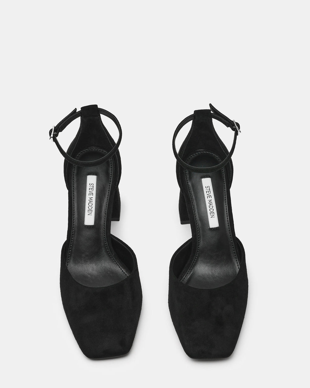 HARTLYN Black Suede Square-Toe Block Heel Ankle Strap Women's Heel