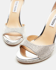 WILEY Silver Rhinestones Open Toe Stiletto Heel | Women's Heels