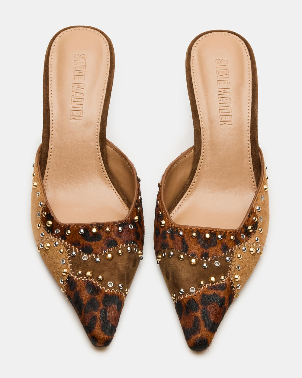 ALEXI Leopard Multi Studs Pointed-Toe Mule Women's Heel