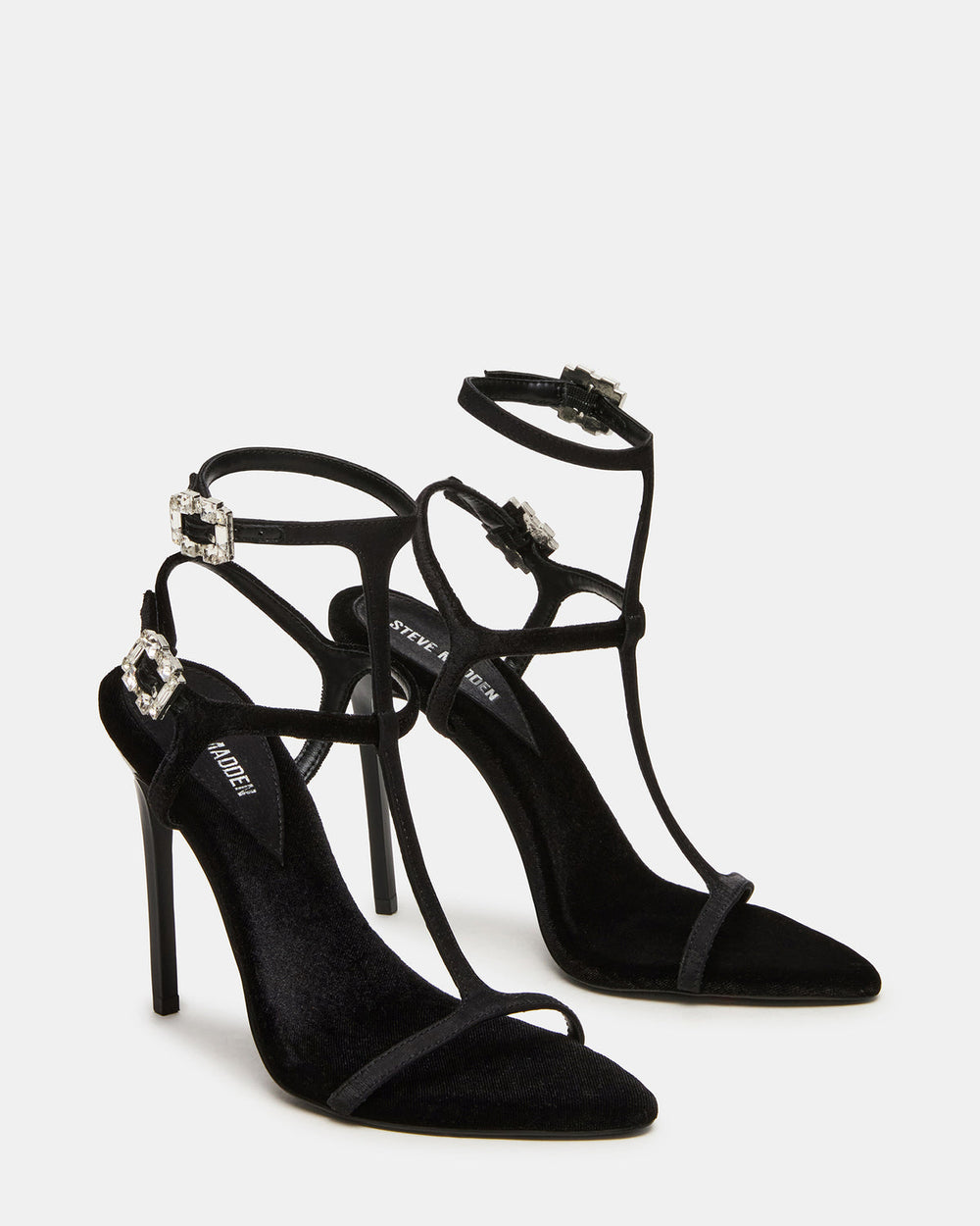 SALMA Black Multi Stiletto Strappy Open-Toe Ankle Strap Women's Heel
