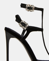 SALMA Black Multi Stiletto Strappy Open-Toe Ankle Strap Women's Heel