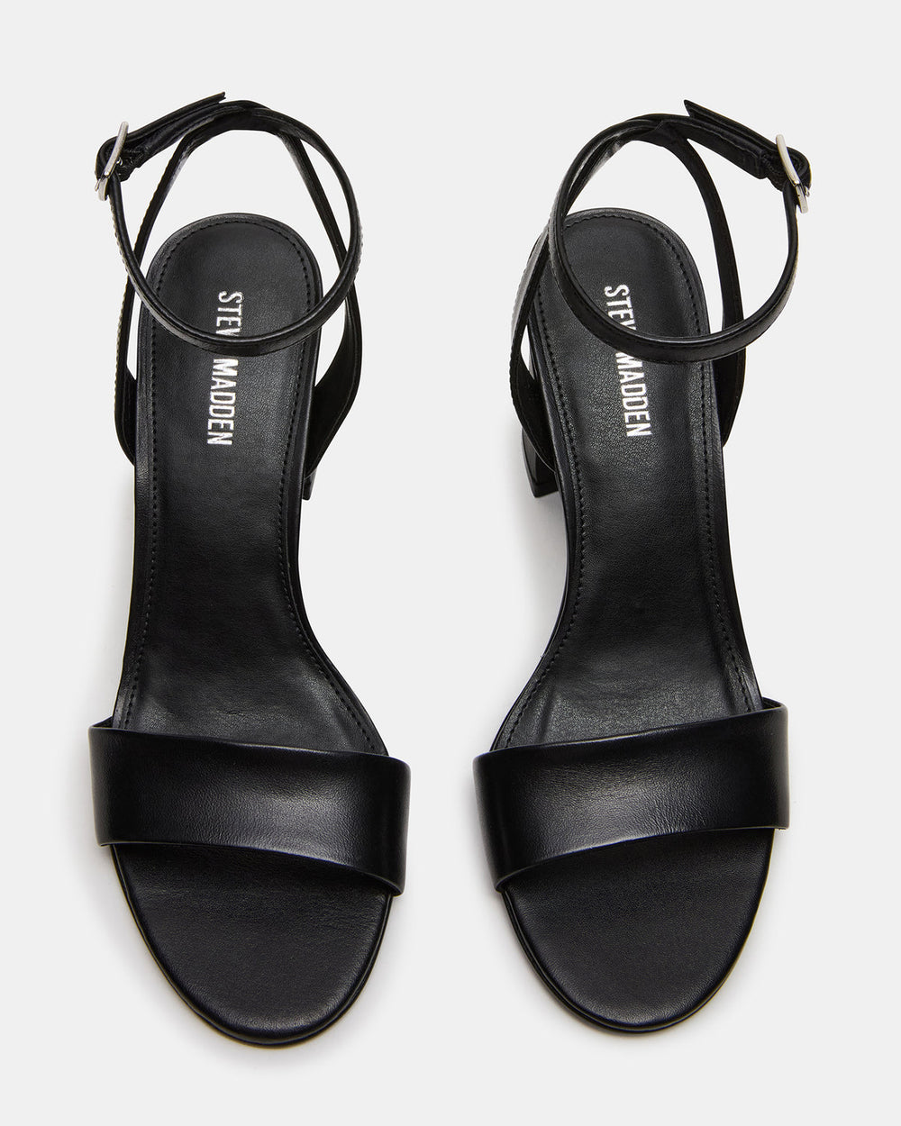 LARAH Black Leather Rounded Toe Block Heel Women's Heel