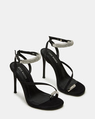 TIA Rhinestones Black Satin Open-Toe Stiletto Women's Heel